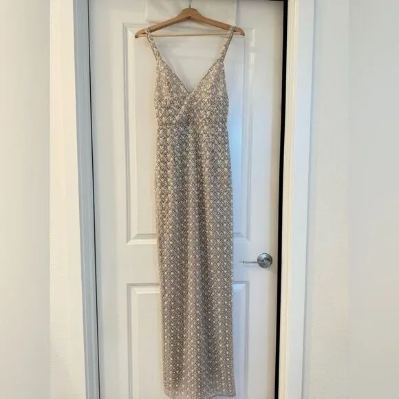 NWOT Bronx and Banco Allegra Silver Sequin Maxi Dress Gown, size XS, S &M - Picture 5 of 11
